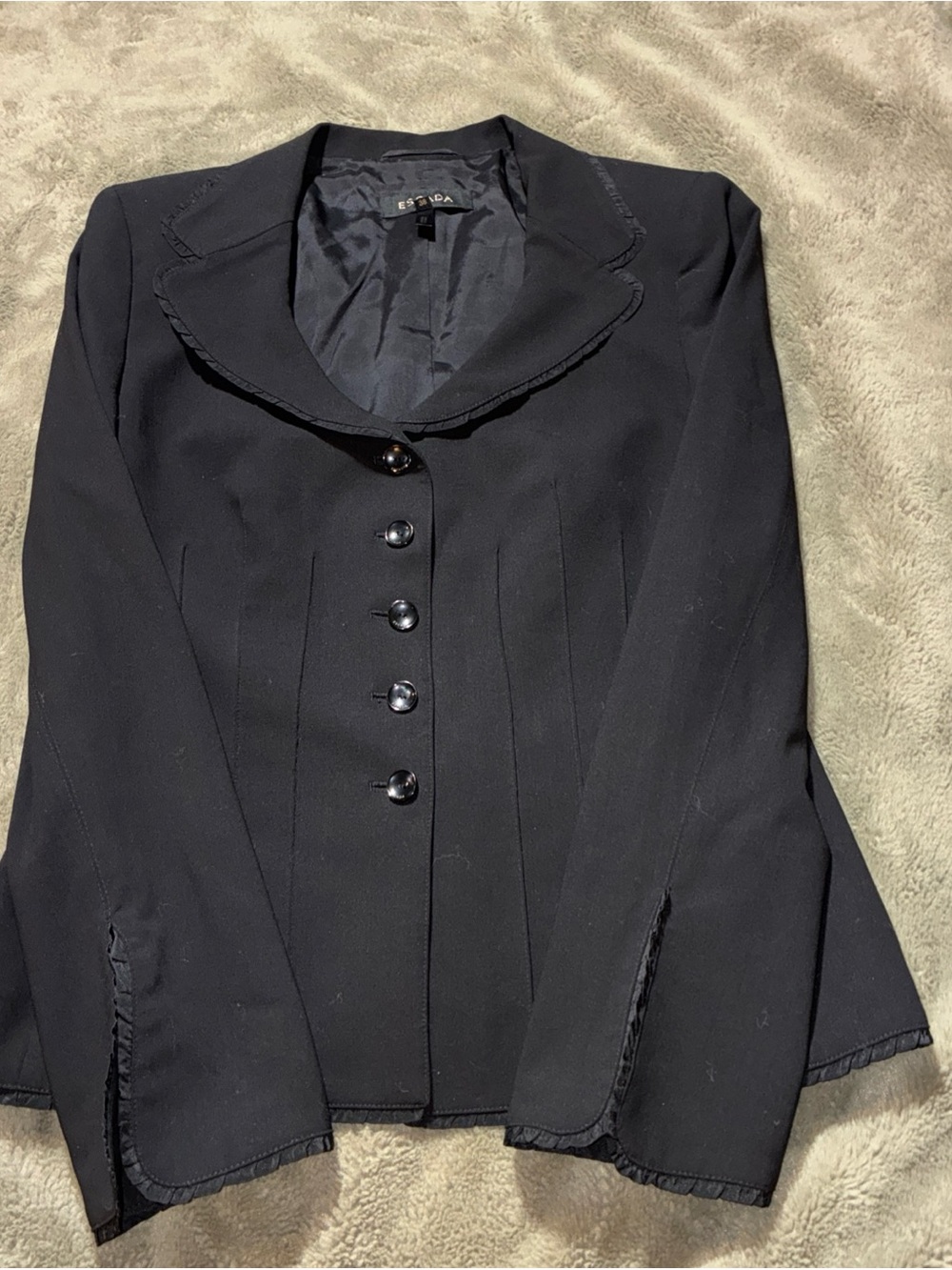 Escada Black Fitted Short Women's Blazer Jacket with Ruffle Detailing